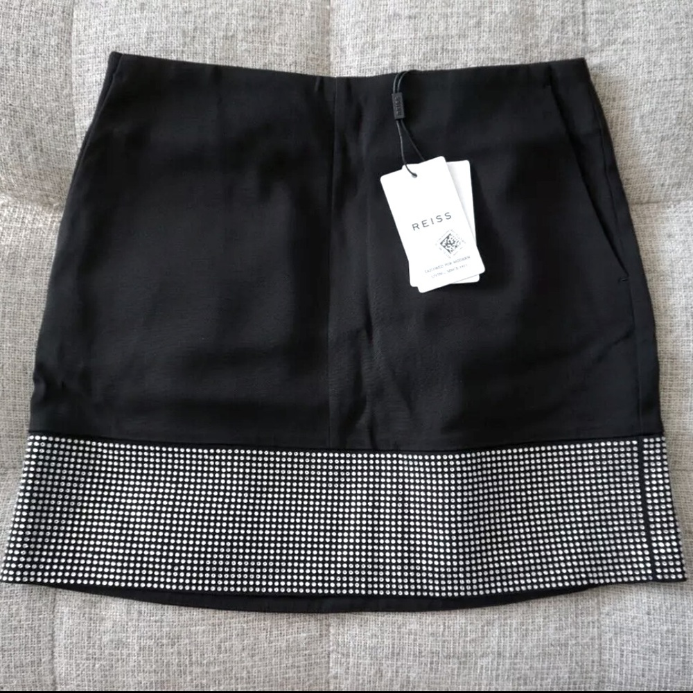 Reiss Seline Mini Embellished Rhinestone Skirt Black Size US 2 NWT